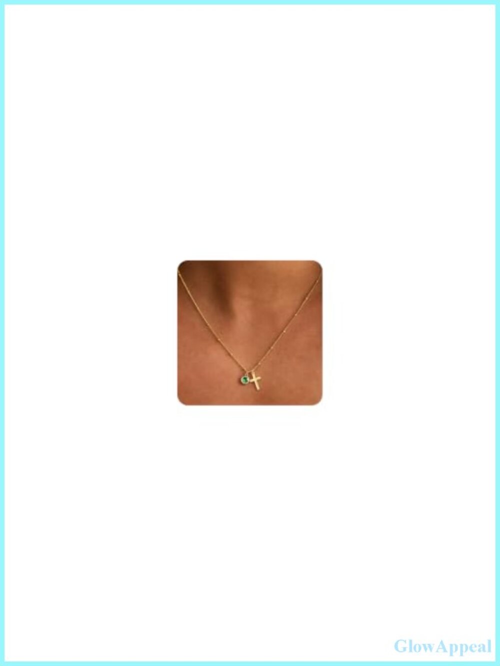 14K Gold Plated Birthstone Cross Pendant Necklace for Women Adjustable